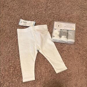 White Baby Leggings and Washcloth Set